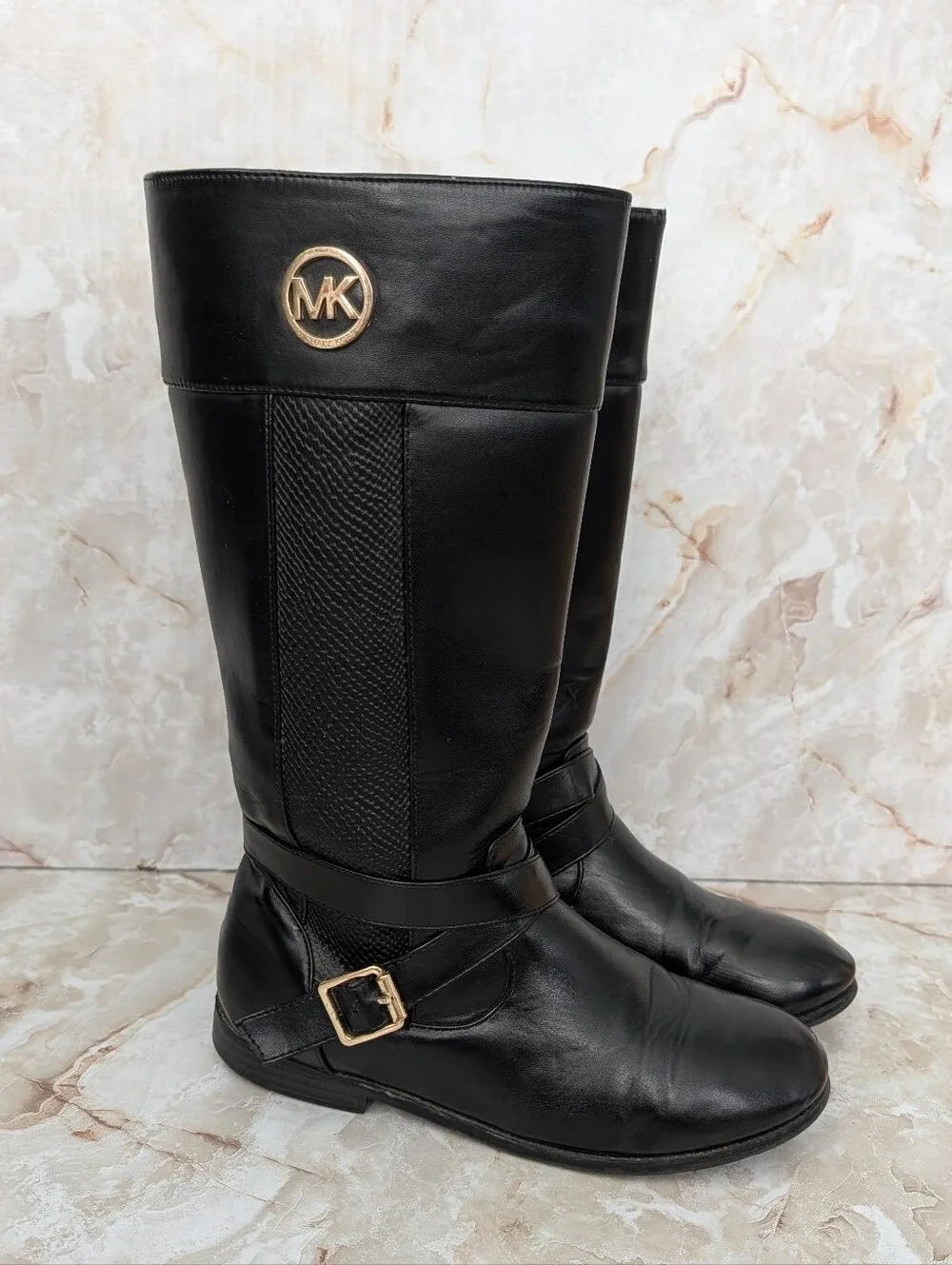 Michael Kors Black Tall Boots with Gold Hardware Woman's Sz 5